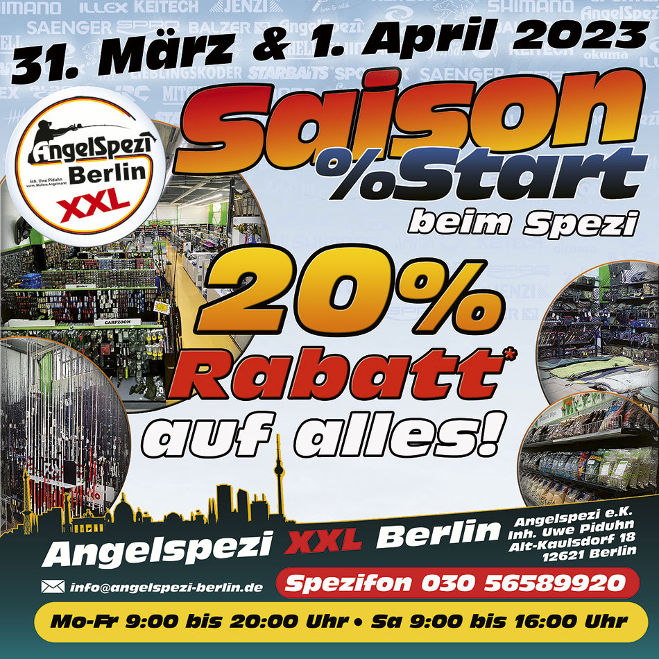 Saisonstart Aktion im Angelspezi XXL Berlin am 31. März und 1. April 2023