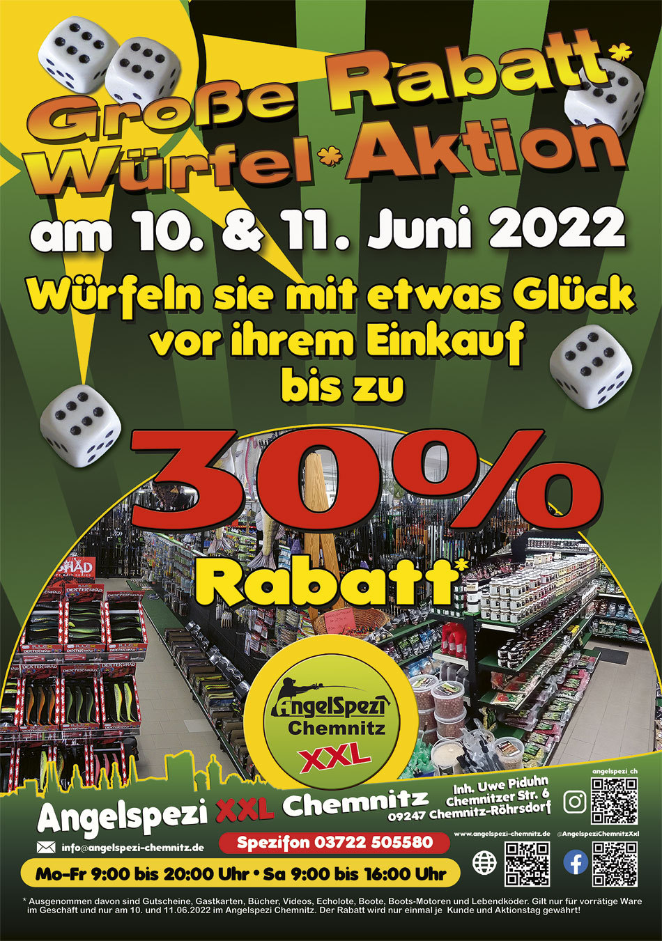 Große-Rabatt-Würfel-Aktion im Angelspezi XXL Chemnitz am 10. und 11. Juni 2022